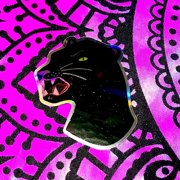 Black Panther Metallic Prismatic Reflective Single Decor Sticker - Picture 1 of 13